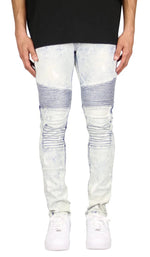 Load image into Gallery viewer, Bleach Blue Biker Jeans
