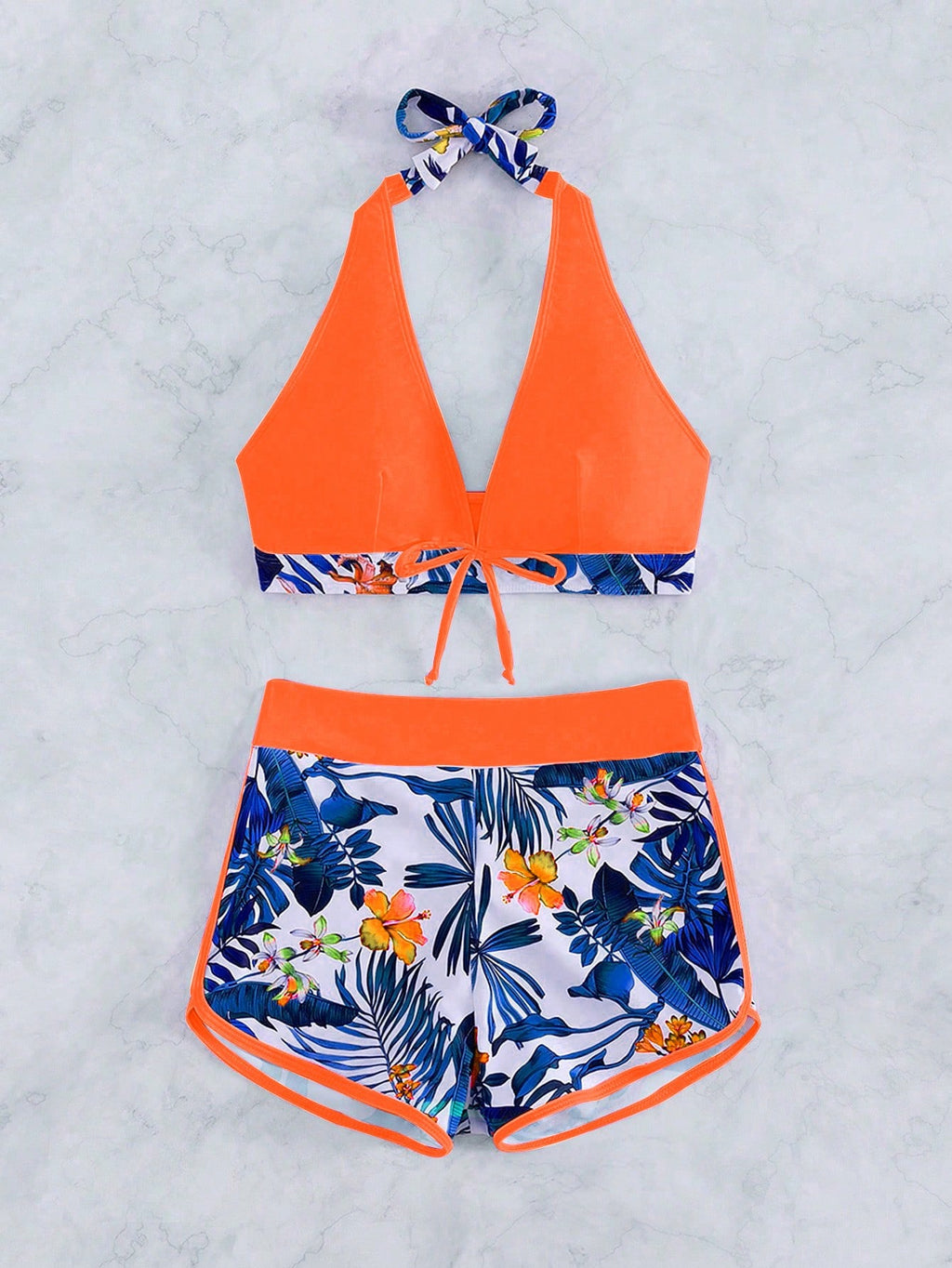 Tropical Print Halter Bikini