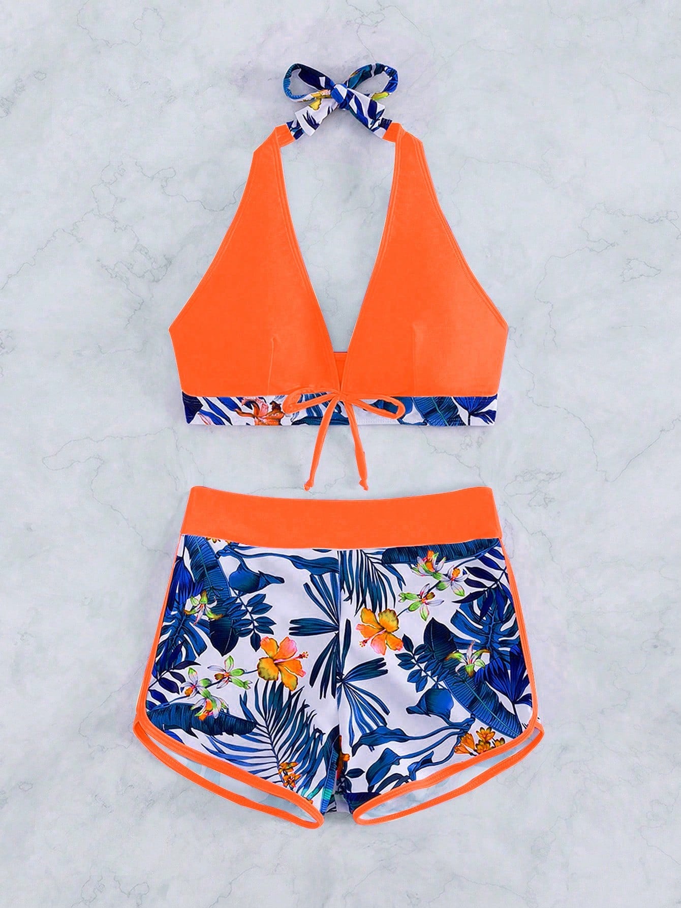 Tropical Print Halter Bikini