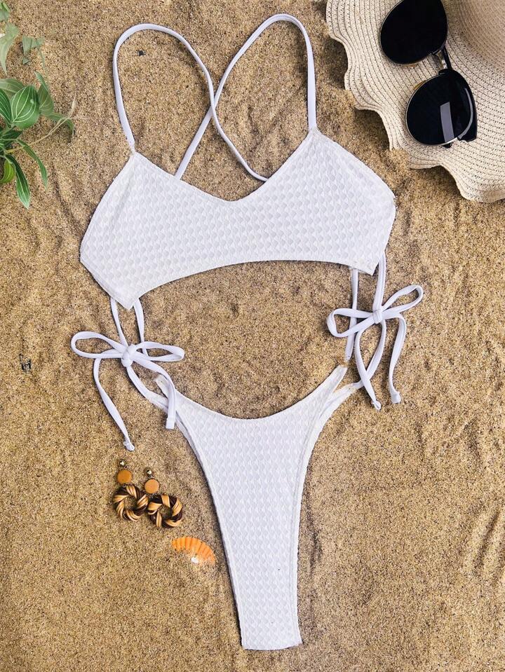 Cut Out Criss Cross Backless Tie Side One Piece Swimsuit