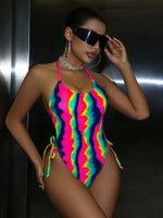 Load image into Gallery viewer, Tie-Dye Neon Halter Backless One-Piece Swimsuit Bathing Suit For Summer Beach
