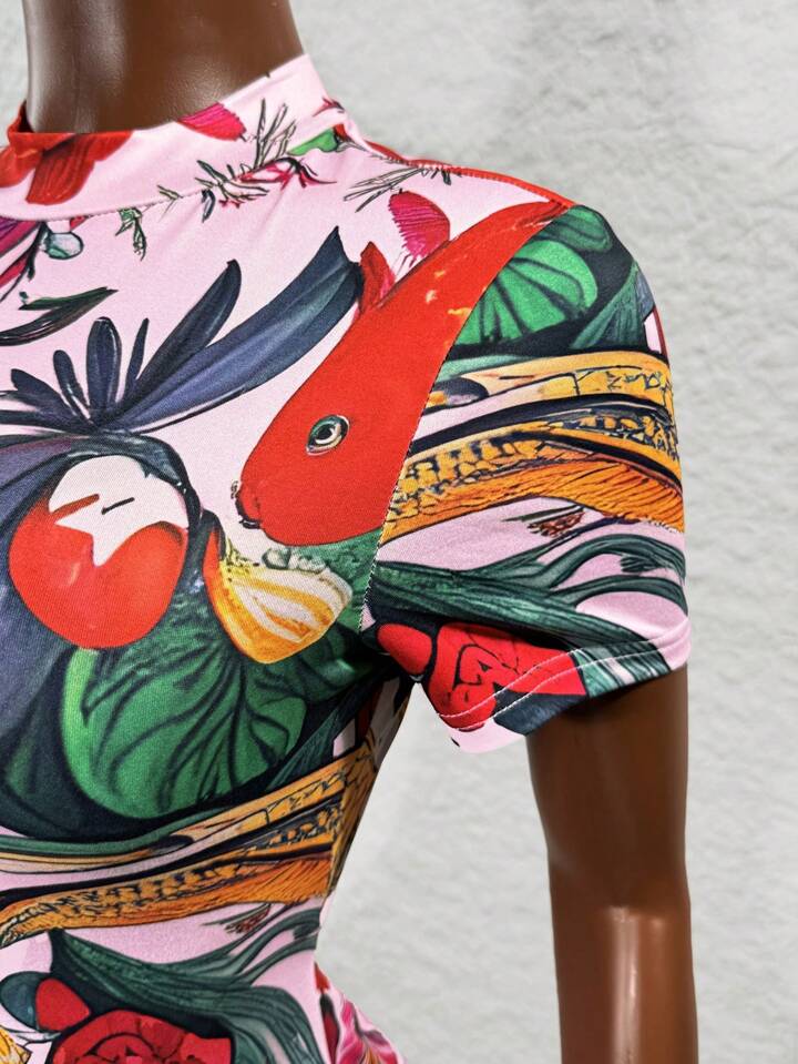 Backless Fashion Print Fitted Skinny Romper