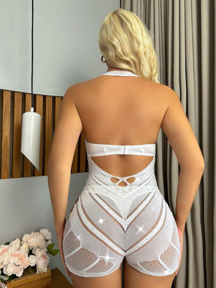 Cut Out Fishnet Bodycon Jumpsuit Without Lingerie Set