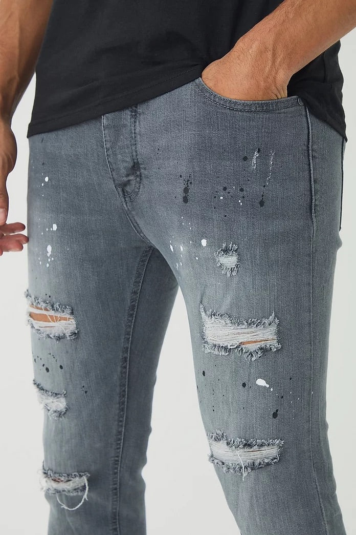 Skinny Stretch Rip & Repair Paint Splatter Jeans