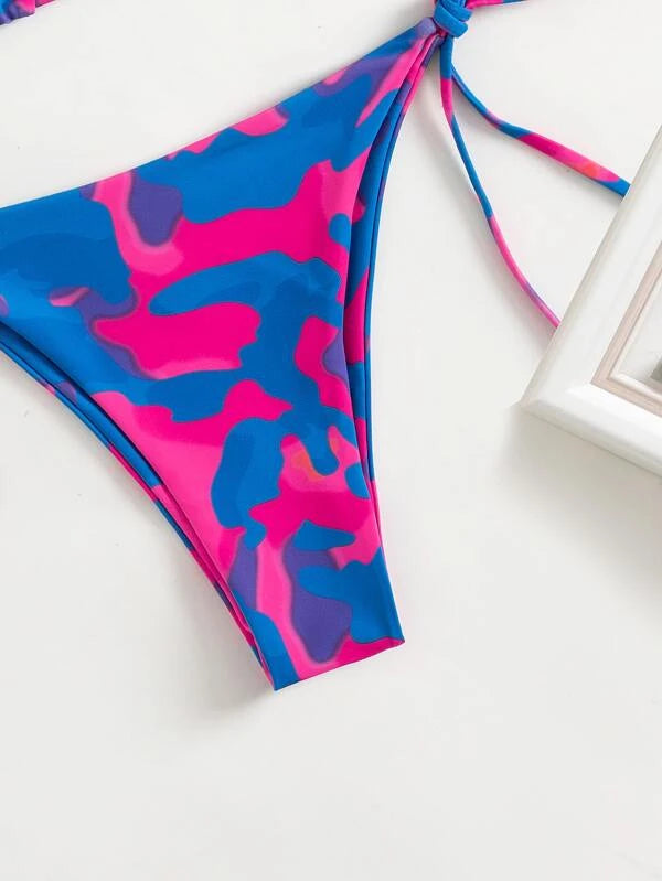 Camo Print Triangle Tie Side Bikini Swimsuit