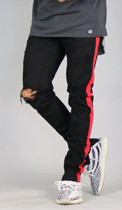 Black Red Track Zipper Jeans