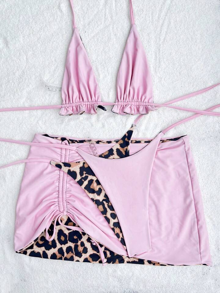 Reversible Leopard Print Swimwear With 3 Pieces