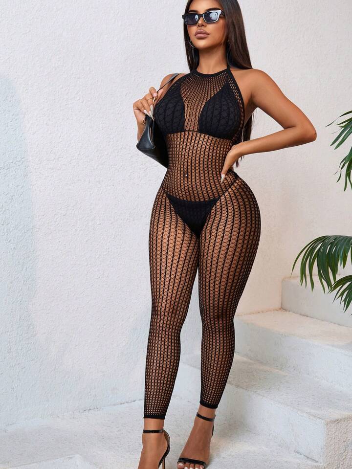 Sexy Hollow Out Cover Up Bodystocking, Simple Style