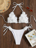 Load image into Gallery viewer, Flower Appliques Halter Triangle Bra &amp; Thong Bottom 2 Piece Bathing Suit
