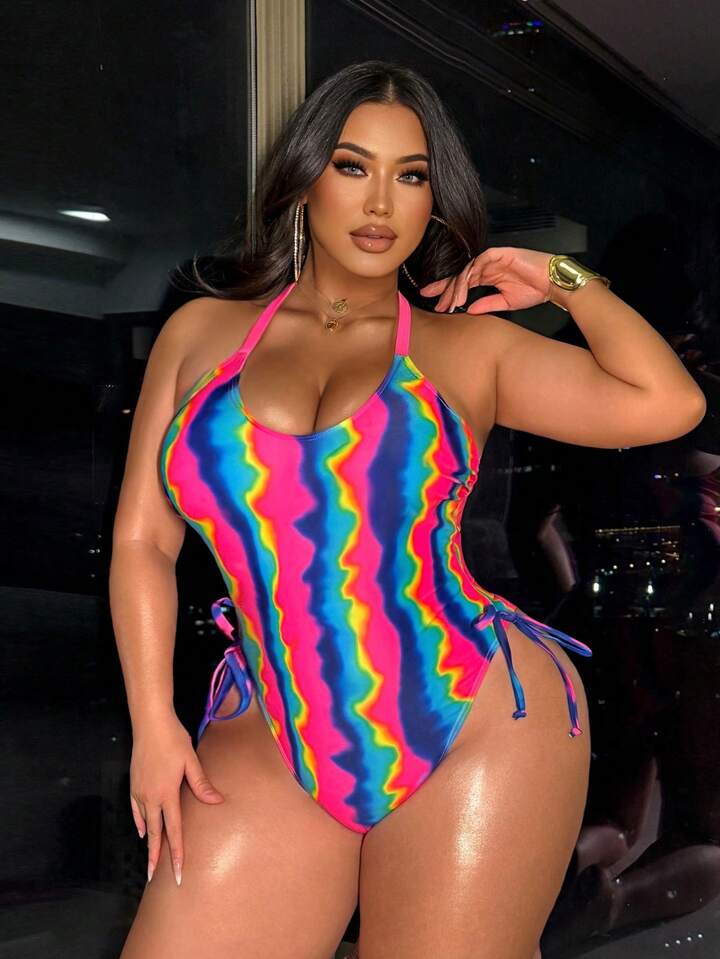Plus Size Tie Dye Gradient Print One-Piece Swimsuit
