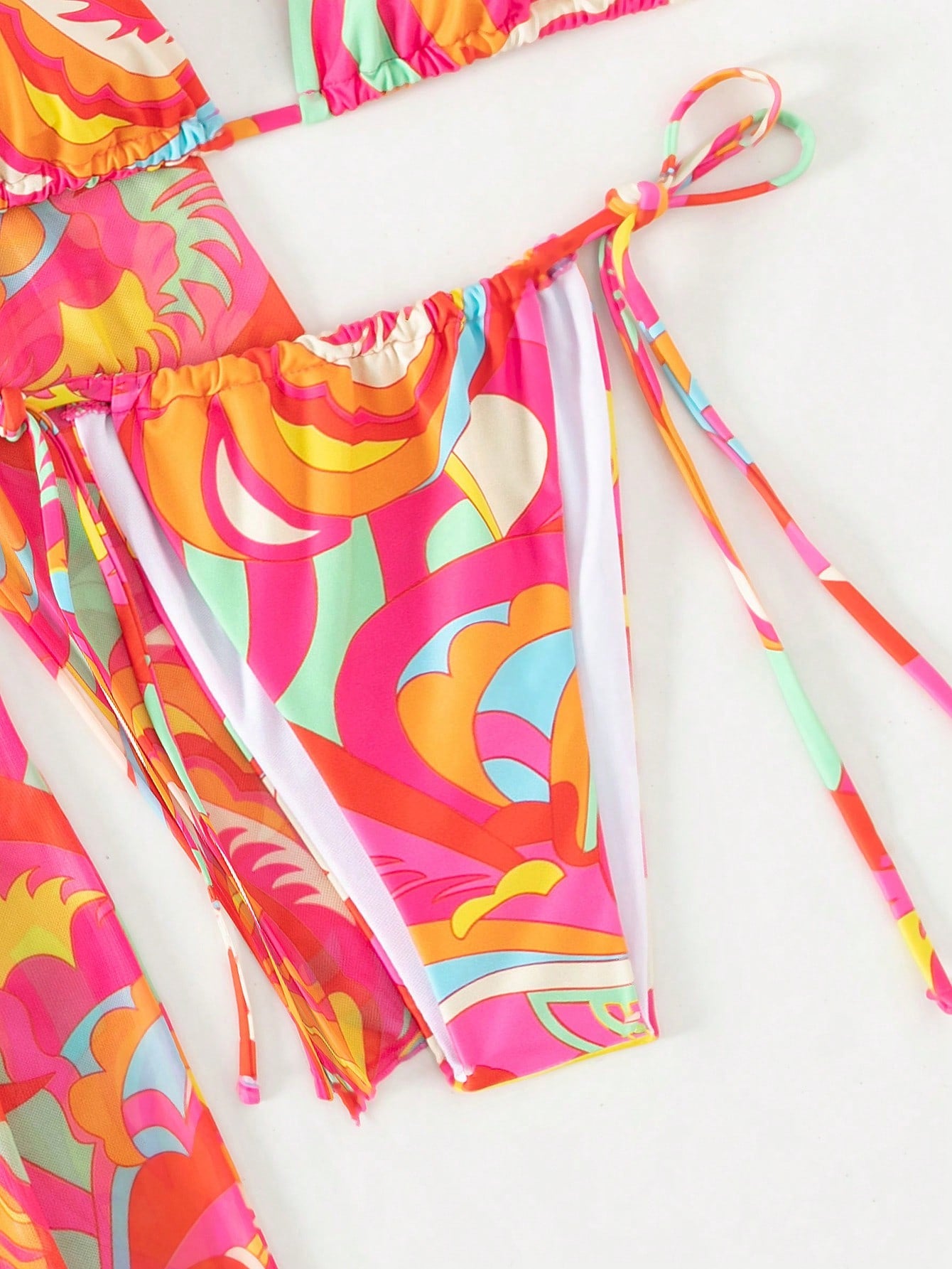 Allover Print Halter Triangle Bikini Swimsuit With Kimono