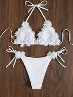 Load image into Gallery viewer, Flower Appliques Halter Triangle Bra &amp; Thong Bottom 2 Piece Bathing Suit
