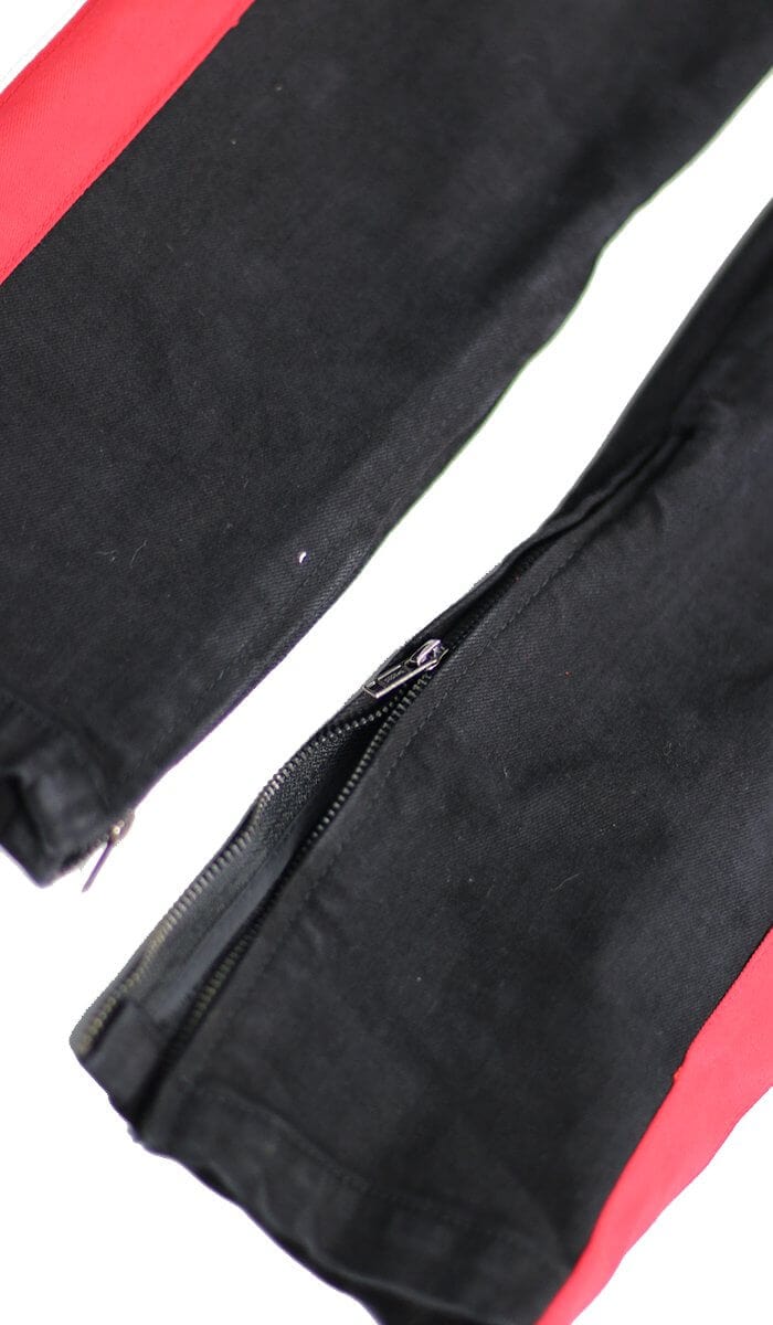 Black Red Track Zipper Jeans