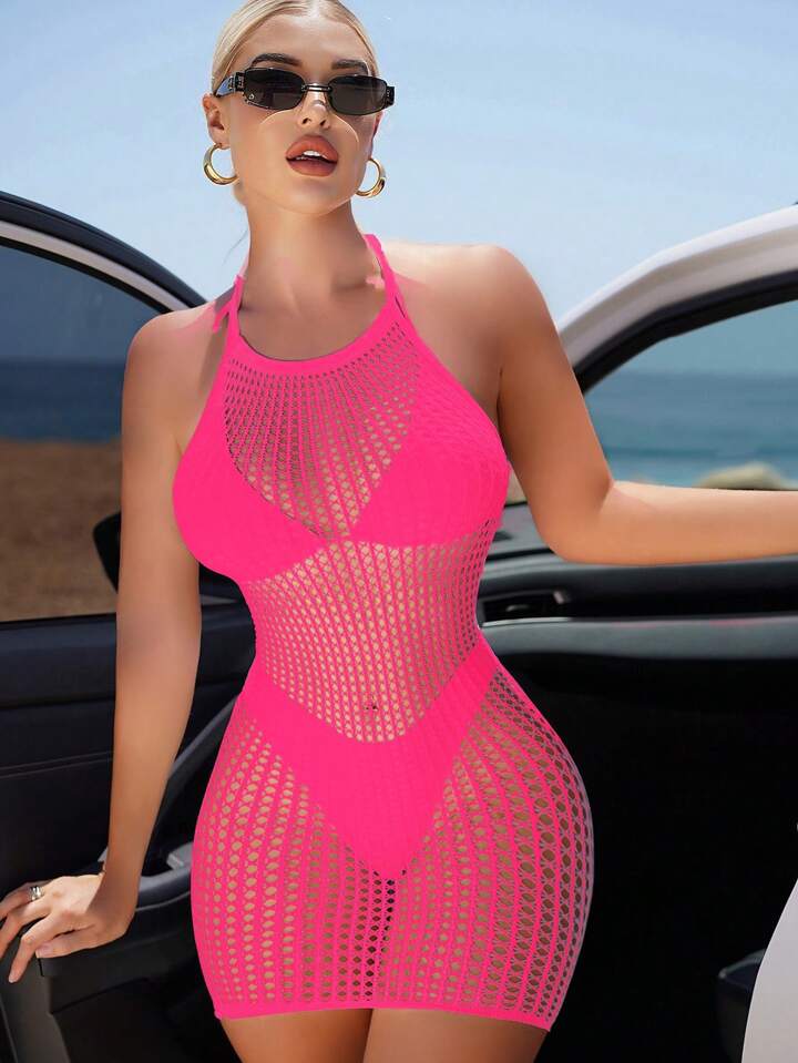 Solid Color Halter Neck Backless Minimalist Casual Cover-Up