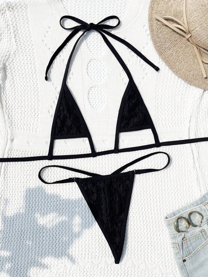 Solid Color Textured Two-Piece Bikini Set