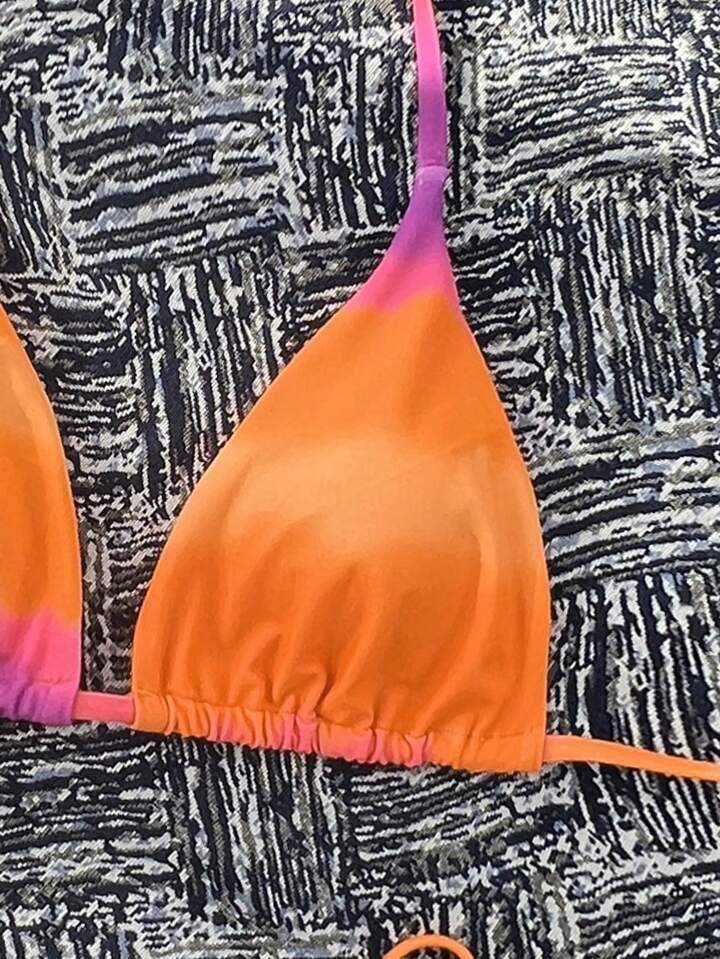 Spaghetti Strap Halter Top And Side Tie Bikini Bottom Bikini Set Set