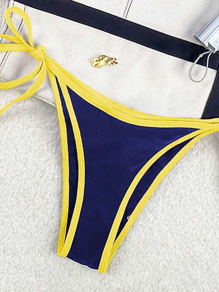 Spaghetti Strap Halter Neck, Side Tie Thong Bikini Set