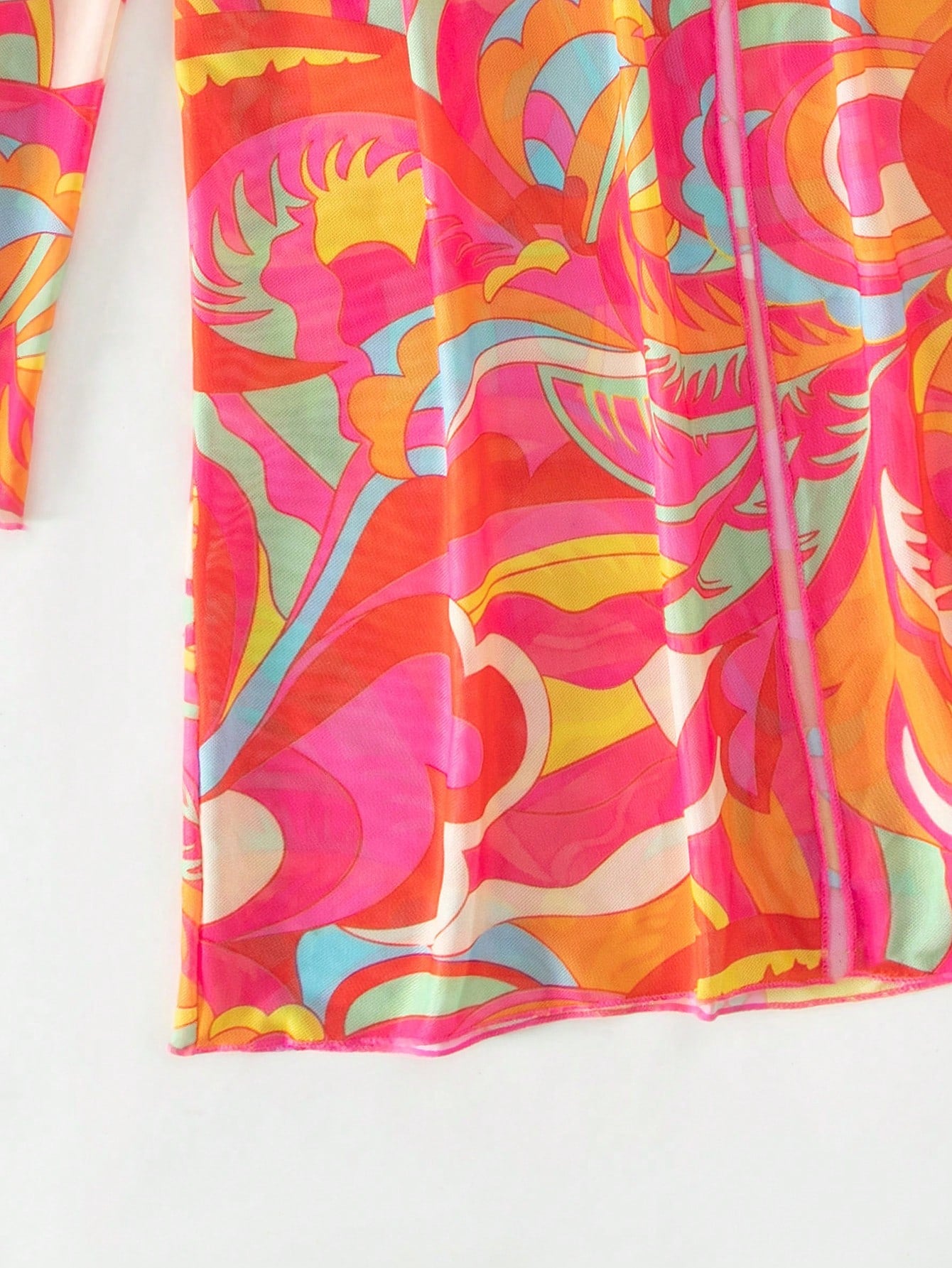 Allover Print Halter Triangle Bikini Swimsuit With Kimono