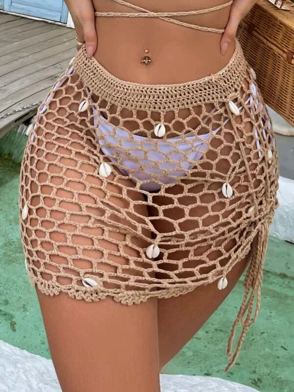 Shell Detail Crochet Cover Up Skirt Without Bikini