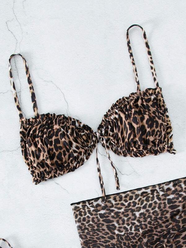 Leopard Print Tie Side Bikini Swimsuit With Beach Skirt