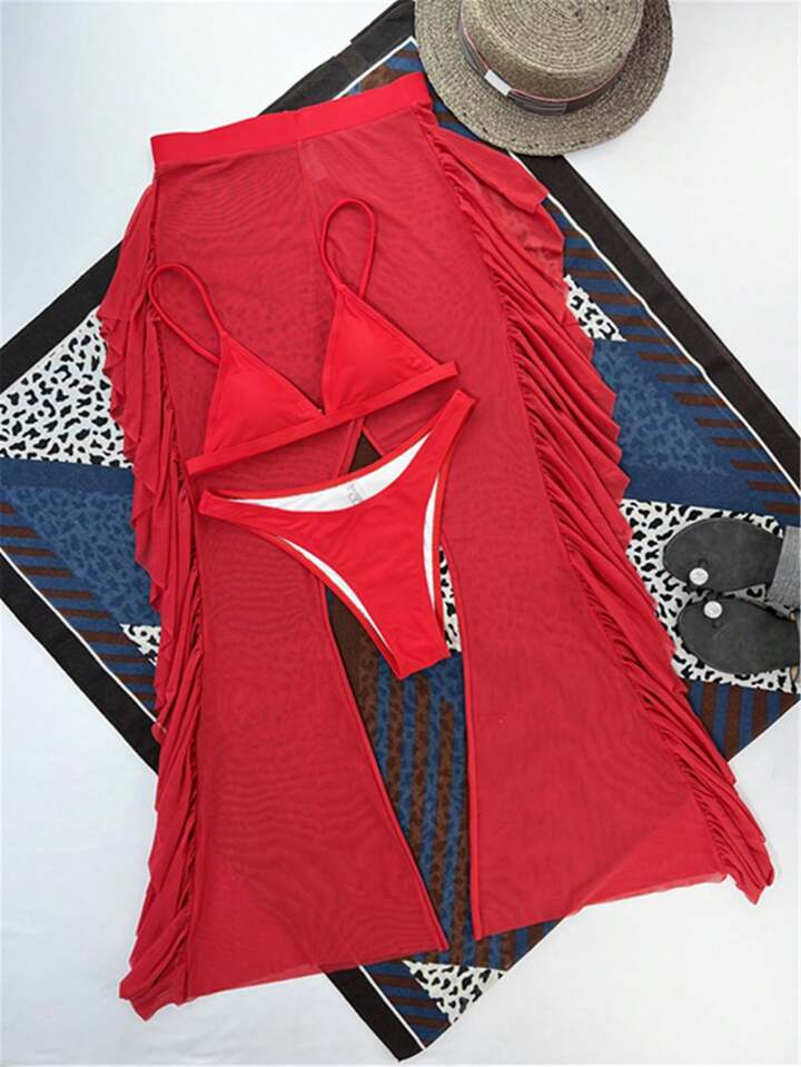 3pack Triangle Bikini Swimsuit With Cover Up Pants