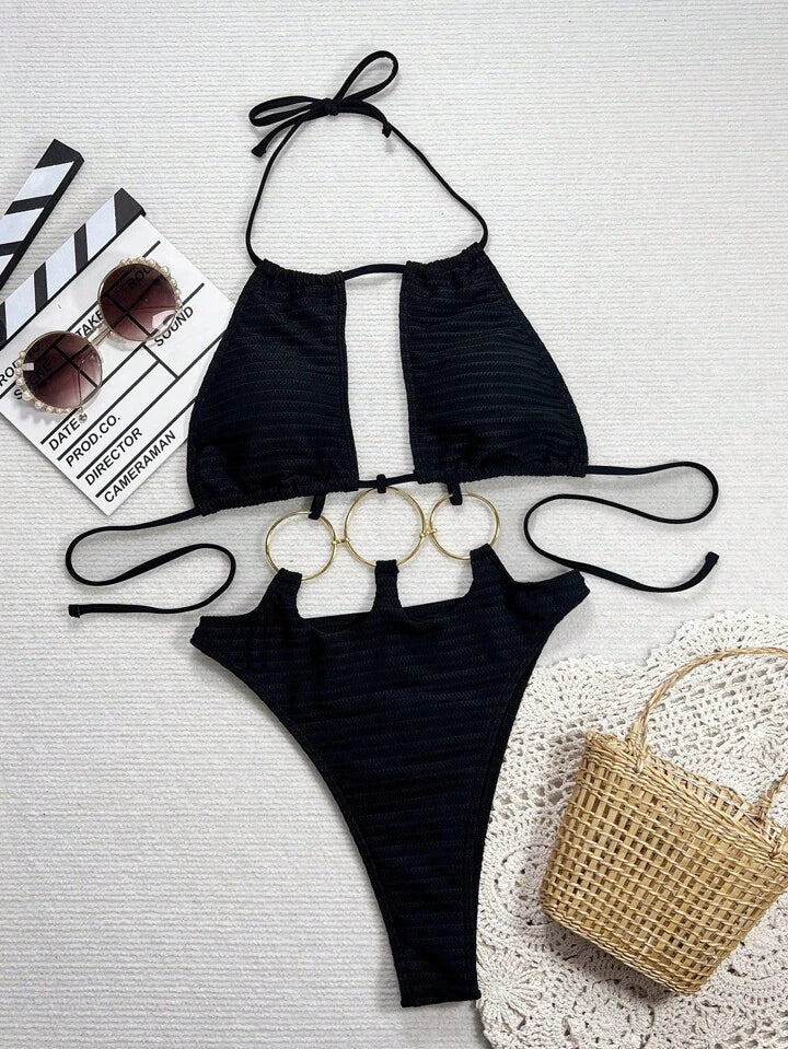 Textured Fabric Halter Neck Ring