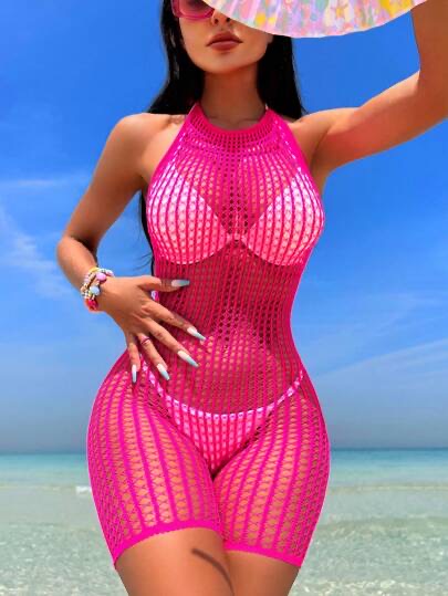 Hollow Out Fishnet Bodycon Dress Without Liner