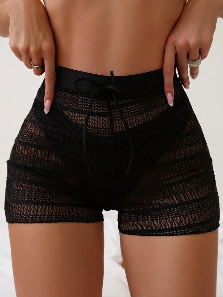 Solid Drawstring Waist Cover Up Shorts