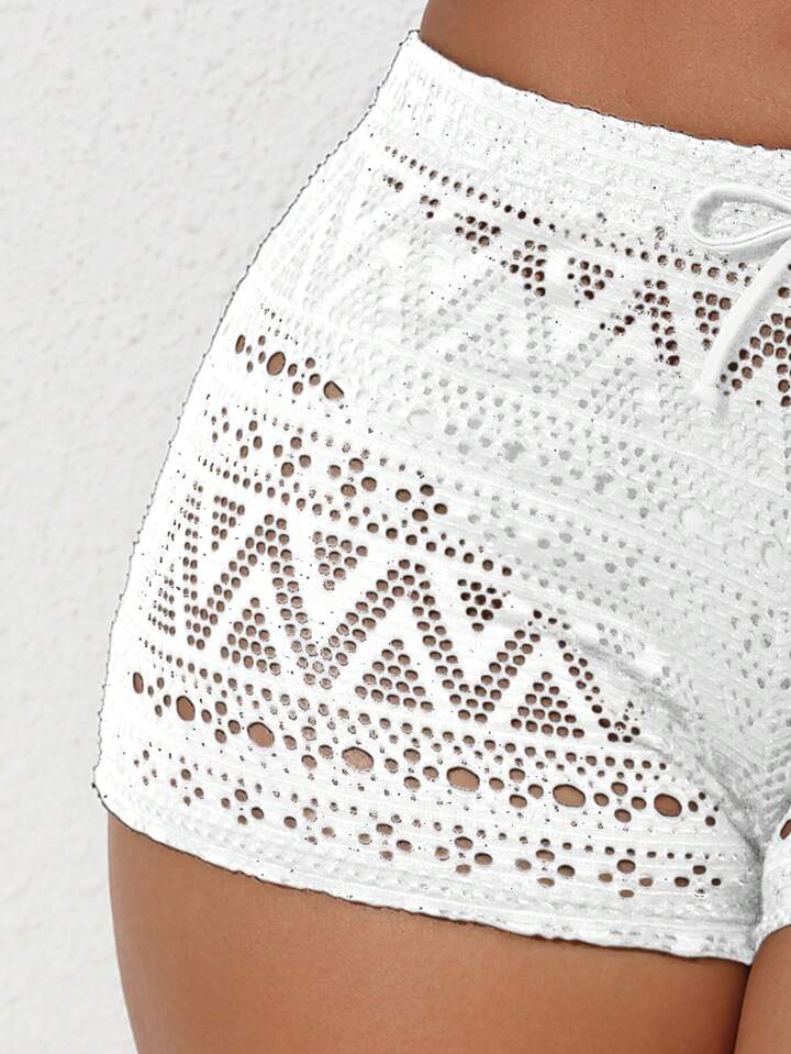 Solid Color Hollow Out Cover Up Shorts Wedding
