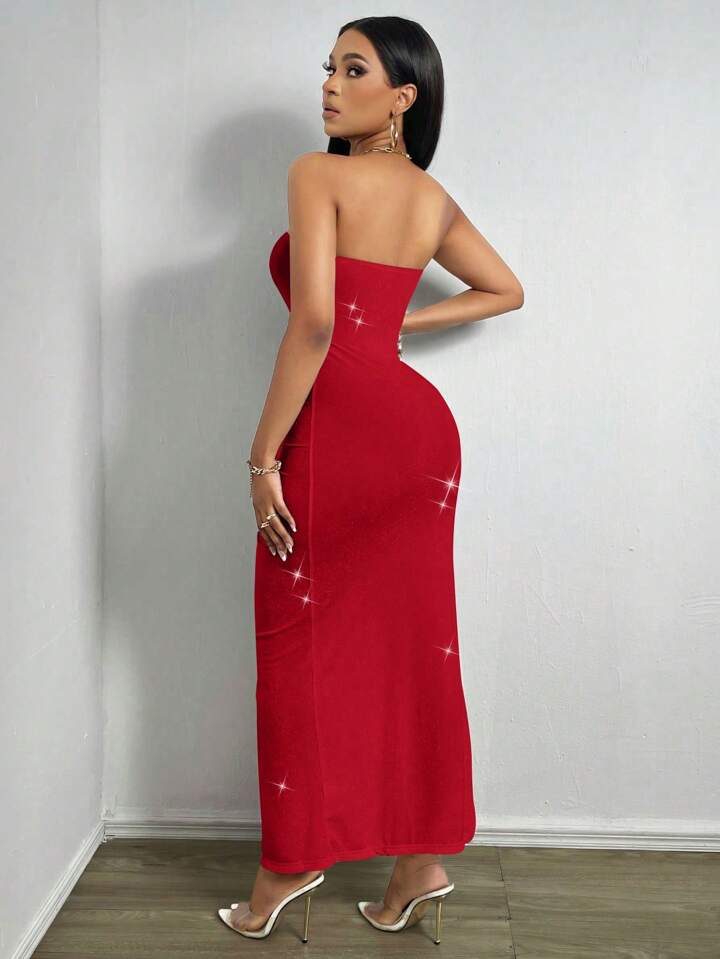 High Split Hollow Out Strapless Dress