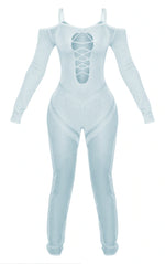 Load image into Gallery viewer, Petite Light Blue Knitted Sheer Jumpsuit
