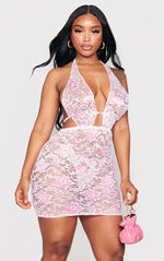 Load image into Gallery viewer, Shape Hot Pink Lace Plunge Detail Mini Dress
