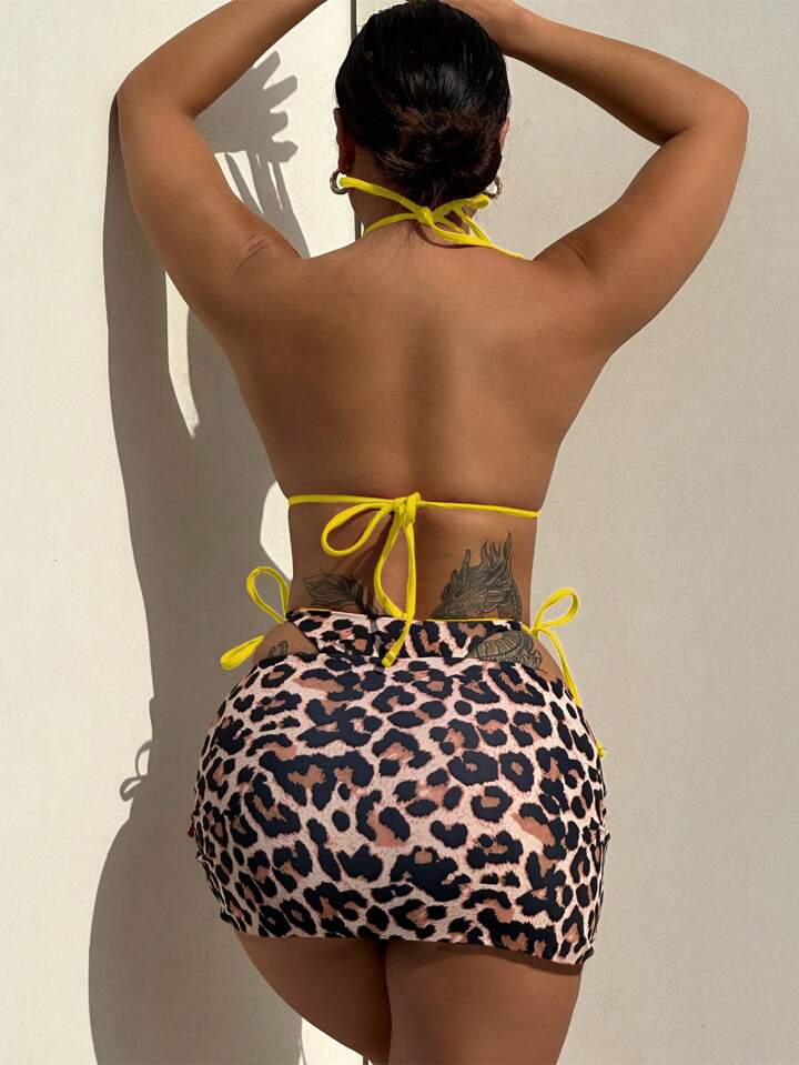 2-In-1 Reversible Leopard Print 3pcs Bikini