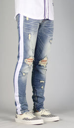 Load image into Gallery viewer, LT.Blue Track Zipper Jeans
