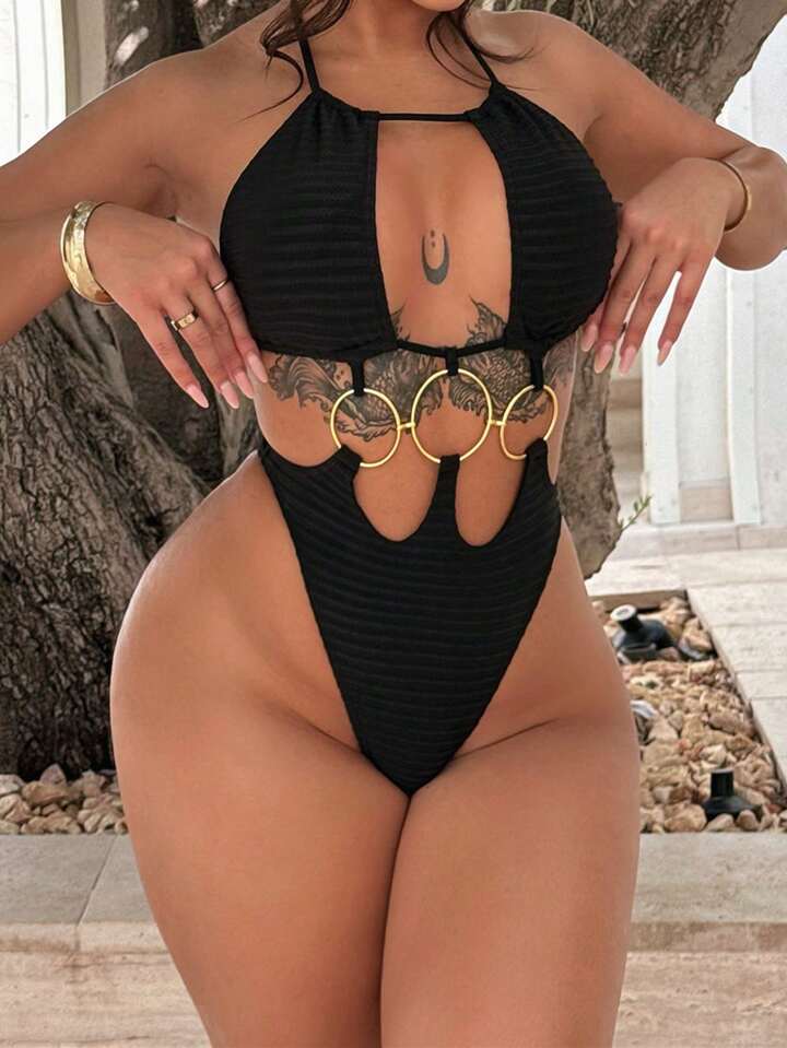 Textured Fabric Halter Neck Ring