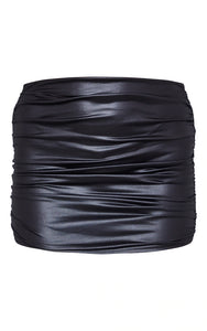 Black Wet Look Ruched Micro Mini Skirt