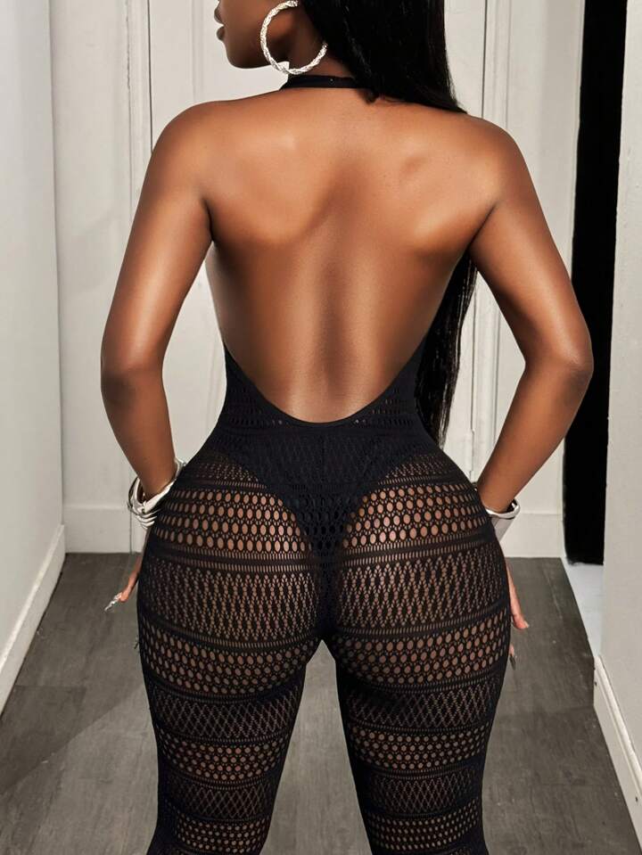 Hollow-Out Open Back Halter Neck Jumpsuit