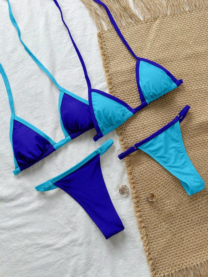 Halter Tie Blue Bikini Set