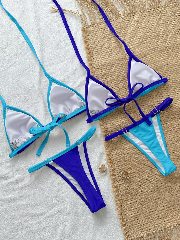 Halter Tie Blue Bikini Set