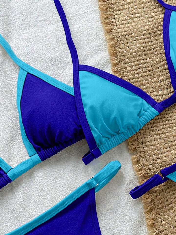 Halter Tie Blue Bikini Set