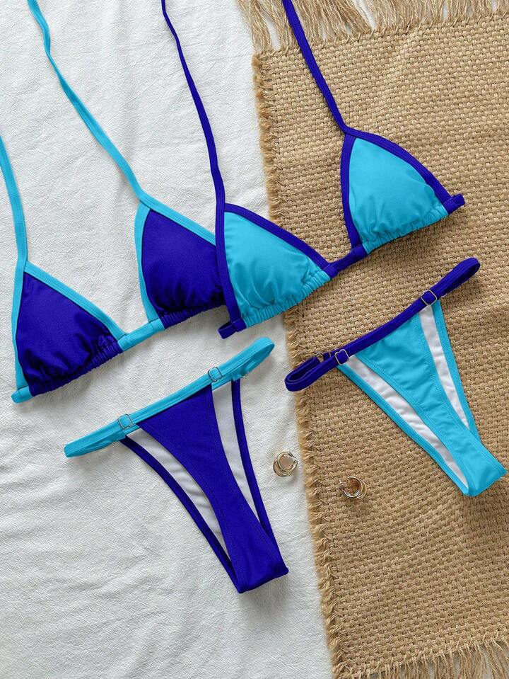 Halter Tie Blue Bikini Set
