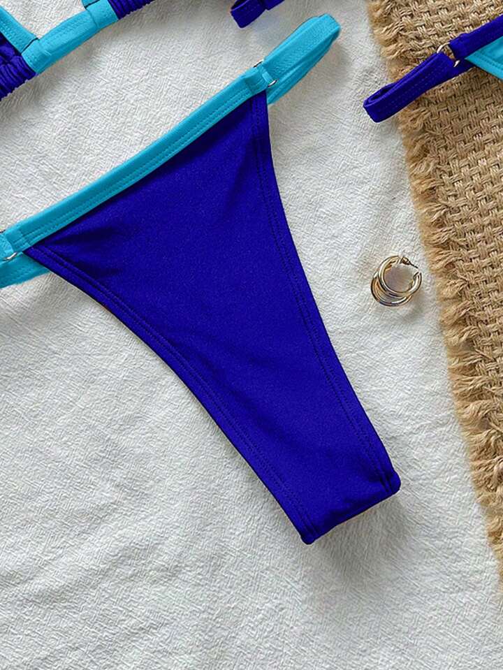 Halter Tie Blue Bikini Set