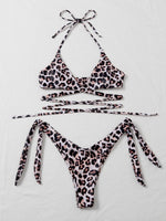 Load image into Gallery viewer, Leopard Cross Halter Tie Side Bikini Swimsuit
