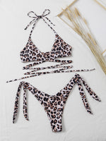 Load image into Gallery viewer, Leopard Cross Halter Tie Side Bikini Swimsuit
