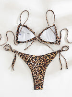 Load image into Gallery viewer, Leopard Frill Trim Tie Side Bikini Swimsuit
