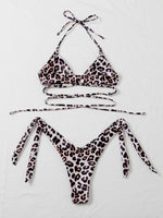 Load image into Gallery viewer, Leopard Cross Halter Tie Side Bikini Swimsuit
