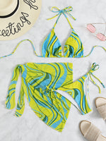 Load image into Gallery viewer, 3pack Allover Graphic Triangle Bikini Swimsuit &amp; Beach Skirt
