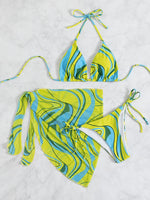 Load image into Gallery viewer, 3pack Allover Graphic Triangle Bikini Swimsuit &amp; Beach Skirt
