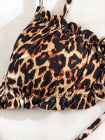 Load image into Gallery viewer, Leopard Frill Trim Tie Side Bikini Swimsuit
