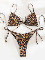 Load image into Gallery viewer, Leopard Frill Trim Tie Side Bikini Swimsuit
